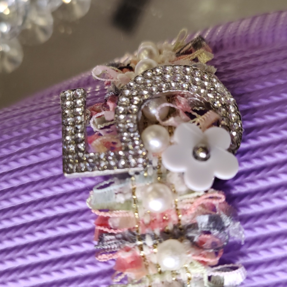 Purple Tweed Pearl Camilla Flower Slides - Picture 4 of 7
